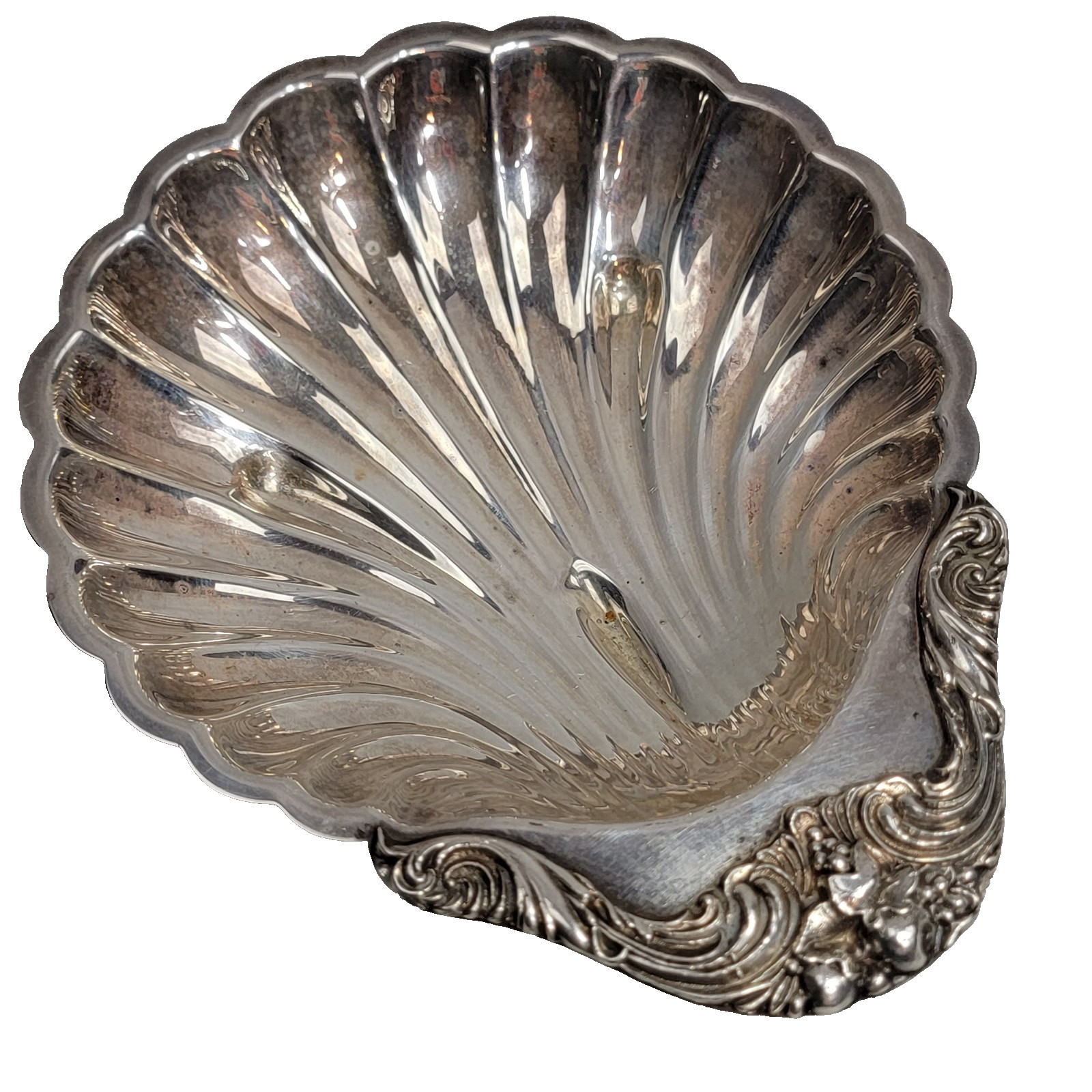 Vintage Silverplate Clamshell Candy Nut Trinket Dish with Grapes Design