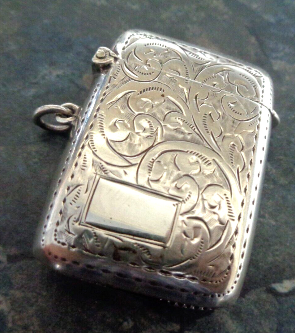 Silver Vesta Match Safe Vintage Sterling Floral Leaf hallmark 1928 by John Rose