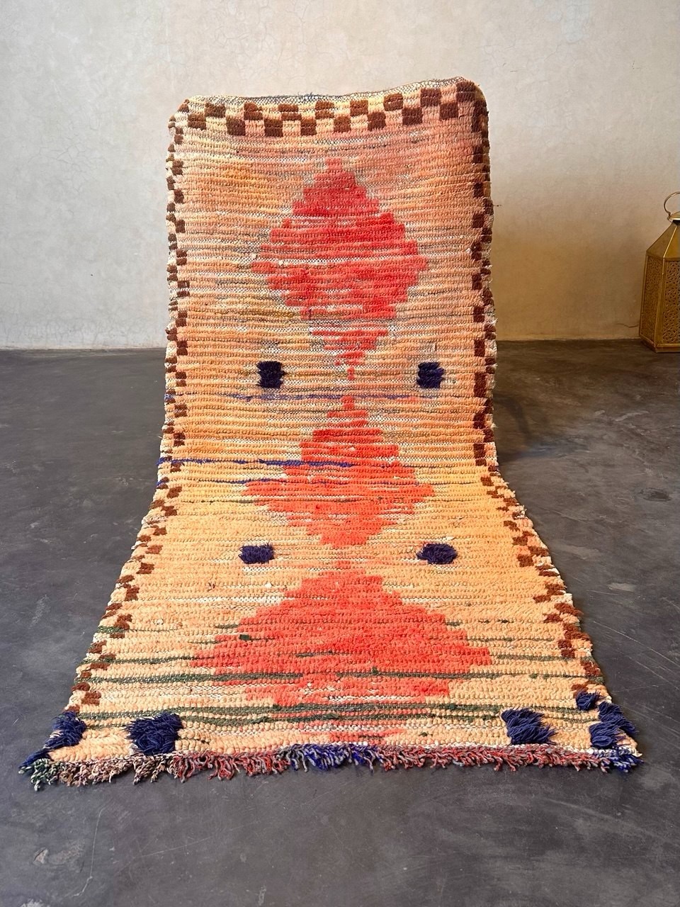 Vintage Moroccan handmade 1’2″ x9’3″ Bohemian Berber Geometric Faded Red Runner
