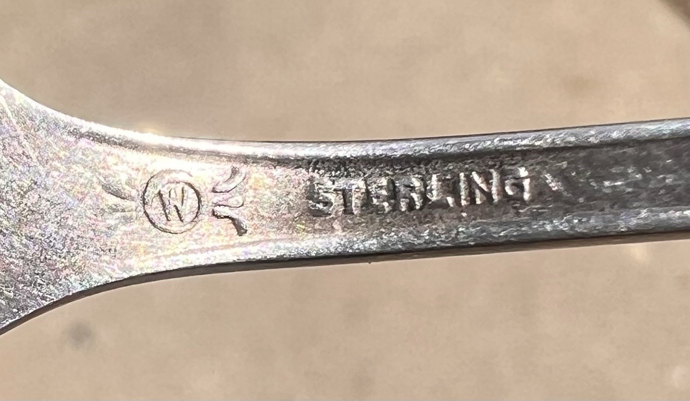 STERLING Silver Antique FRANK M WHITING Talisman Rose Pickle/Lemon Fork 5.5″