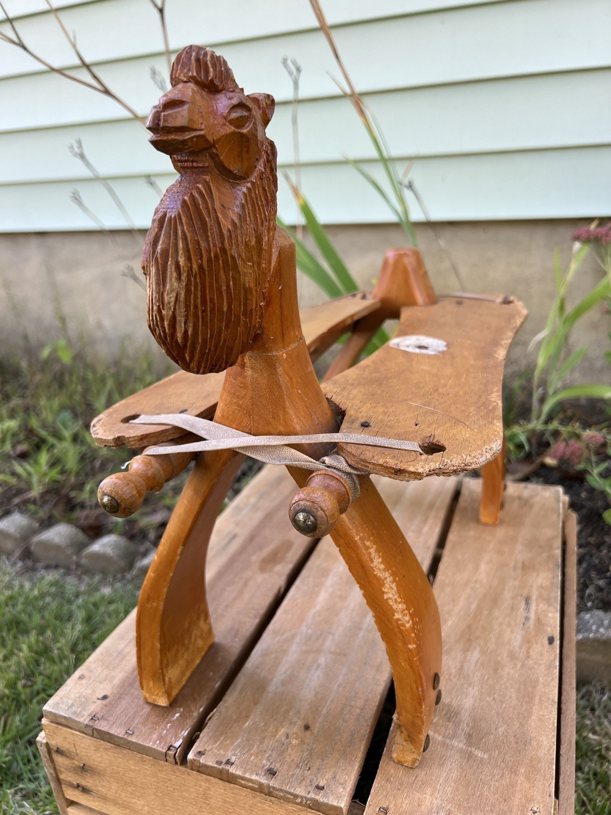 Vintage Turkish Hand-Carved Camel Saddle Stool Folk Art Original – Export Label