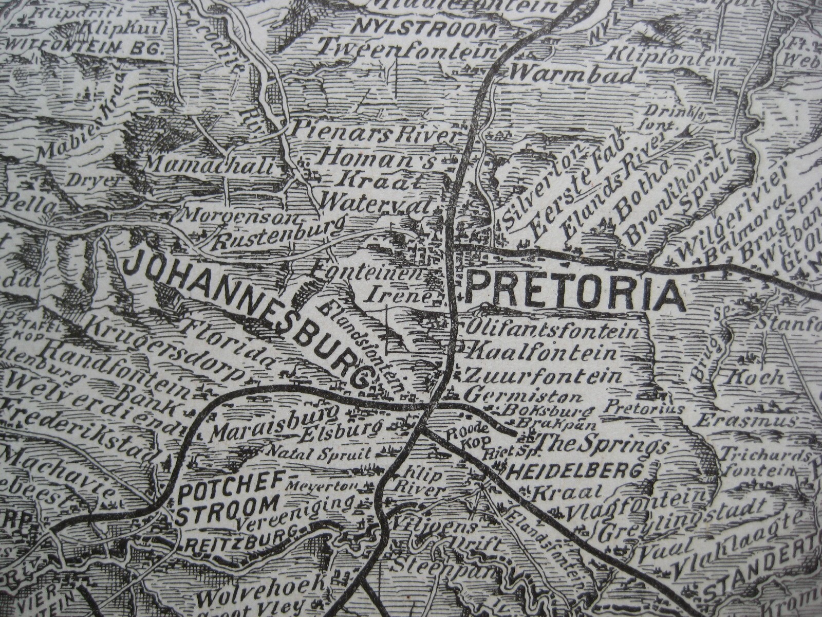 Original Antique Topographical Map SOUTH AFRICA Pretoria Johannesburg Cape Town