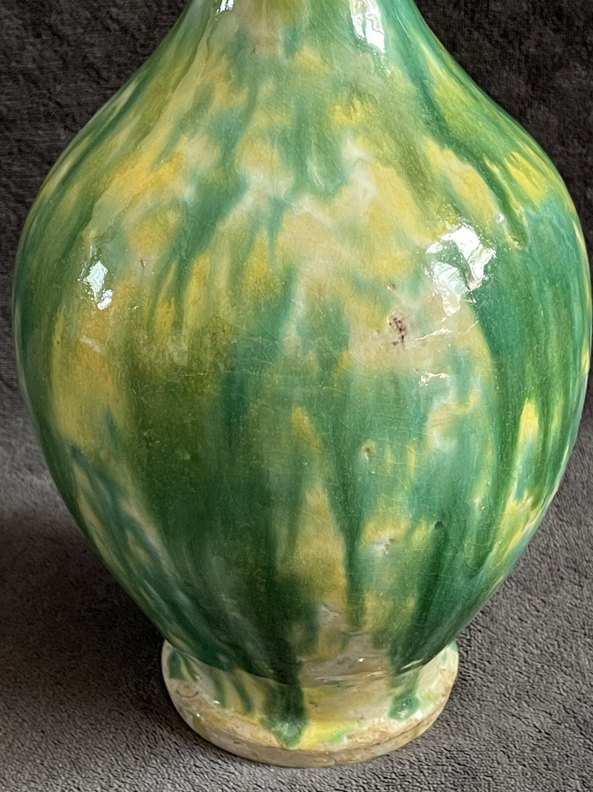 RARE Antique Middle Eastern Drip Splash Glazed Earthenware Bottle Form Vase