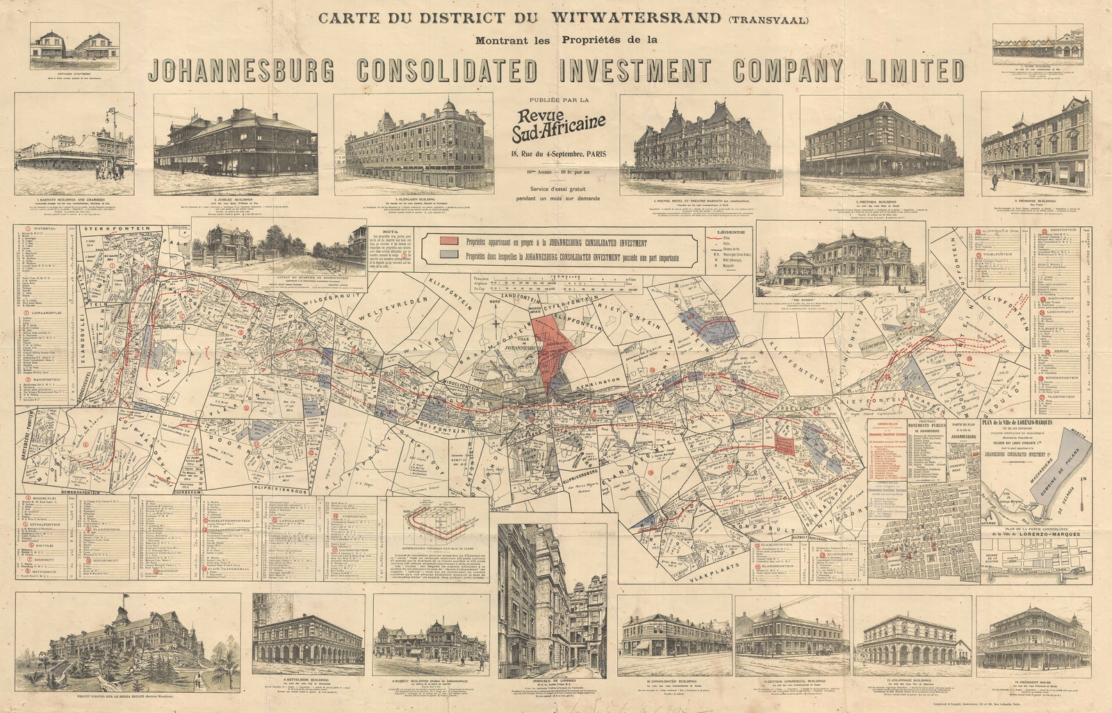 1902 French Investment Map of Johannesburg, South Africa
