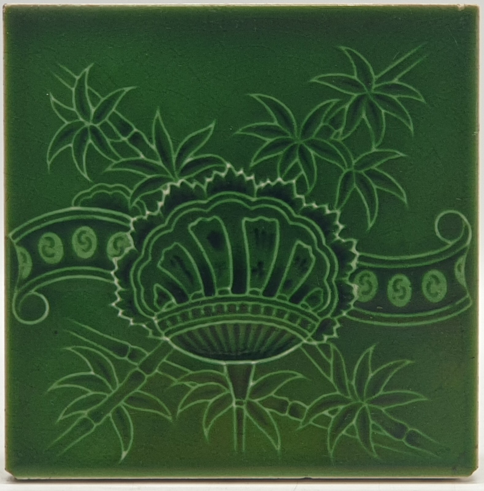 Scarce Art Nouveau Fireplace Floral Majolica Green Tile Henry Richards C1903 AE2