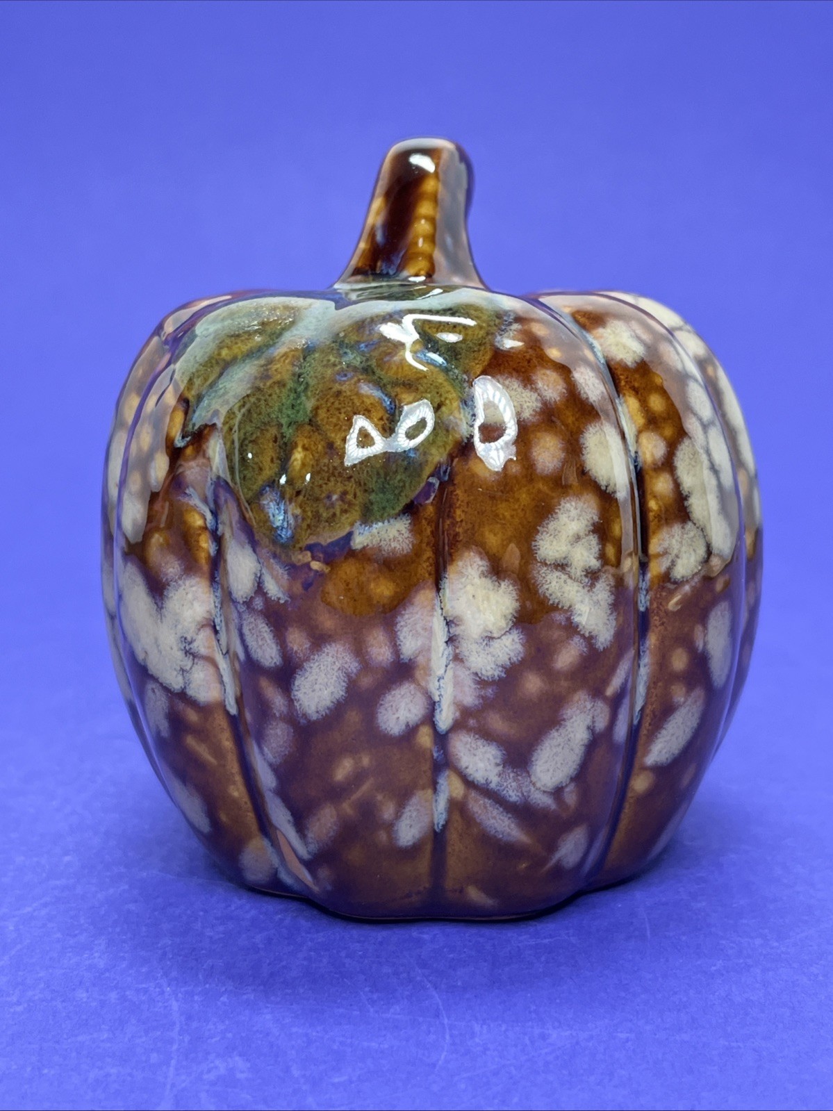 Decorative Ceramic Pumpkin Hand Crafted Brown Tan Speckled Glaze Vintage Piece