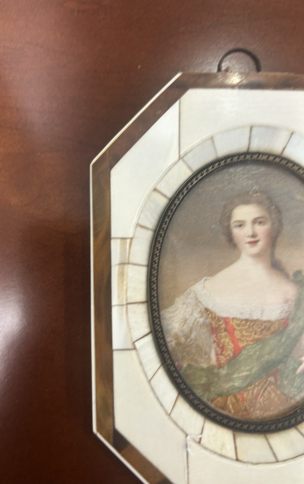 Antique Victorian Era 1800’s Octagonal Framed Royal Lady Mini Portrait
