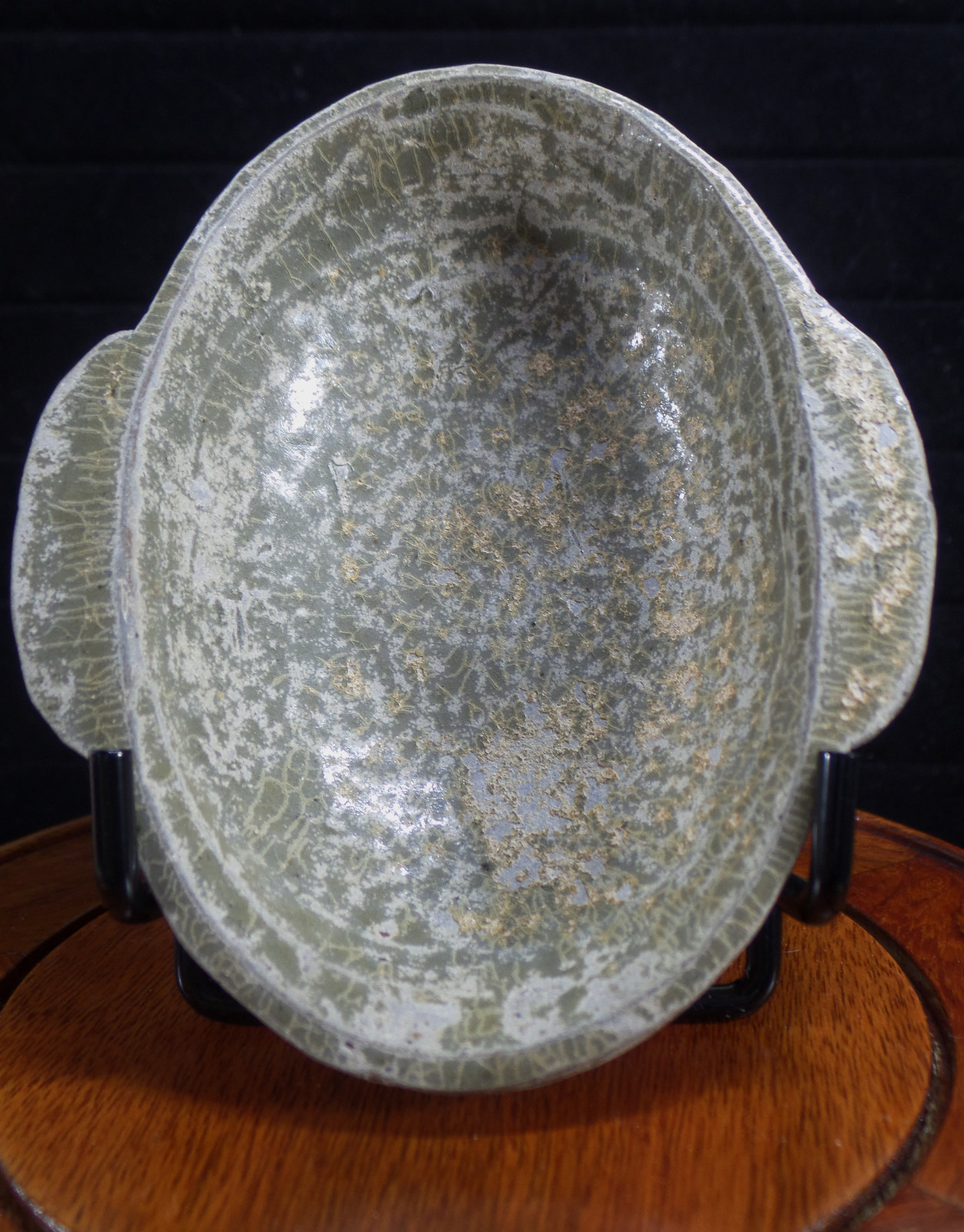 Ancient Terracotta Celadon Glazed Wine “Ear Cup” Imperial Gift Han Dyn.