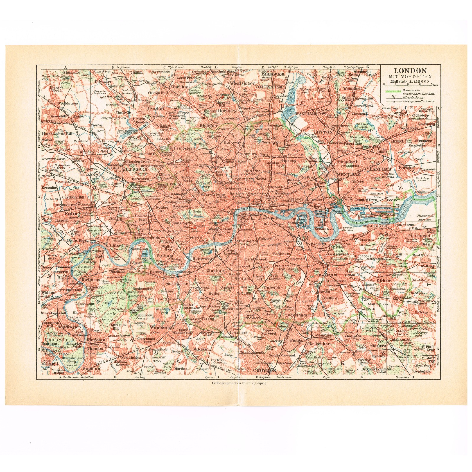 LONDON 1910 England Antique Original map United Kingdom Great Britain