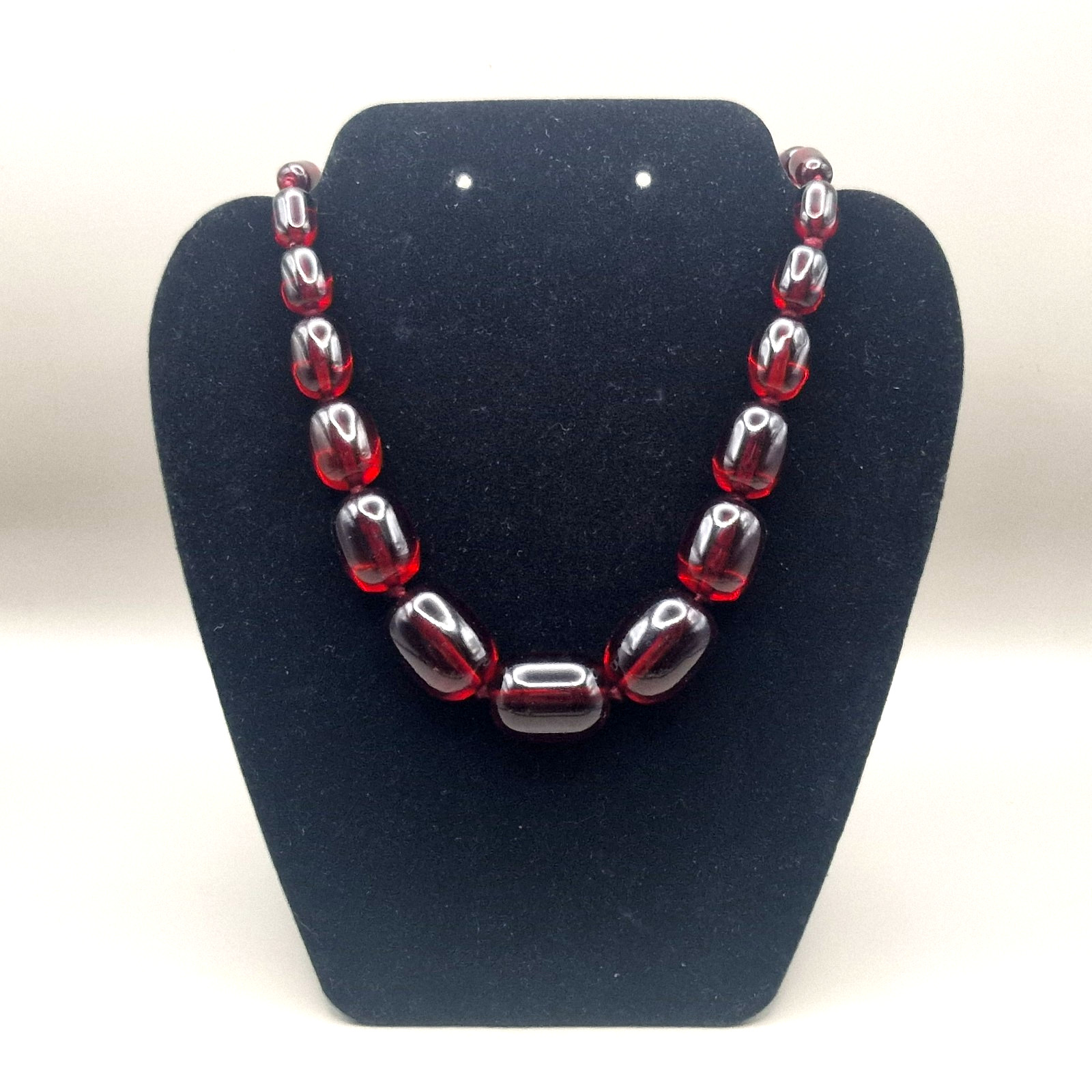 Art Deco Cherry Amber Bakelite Necklace With Silver Clasp