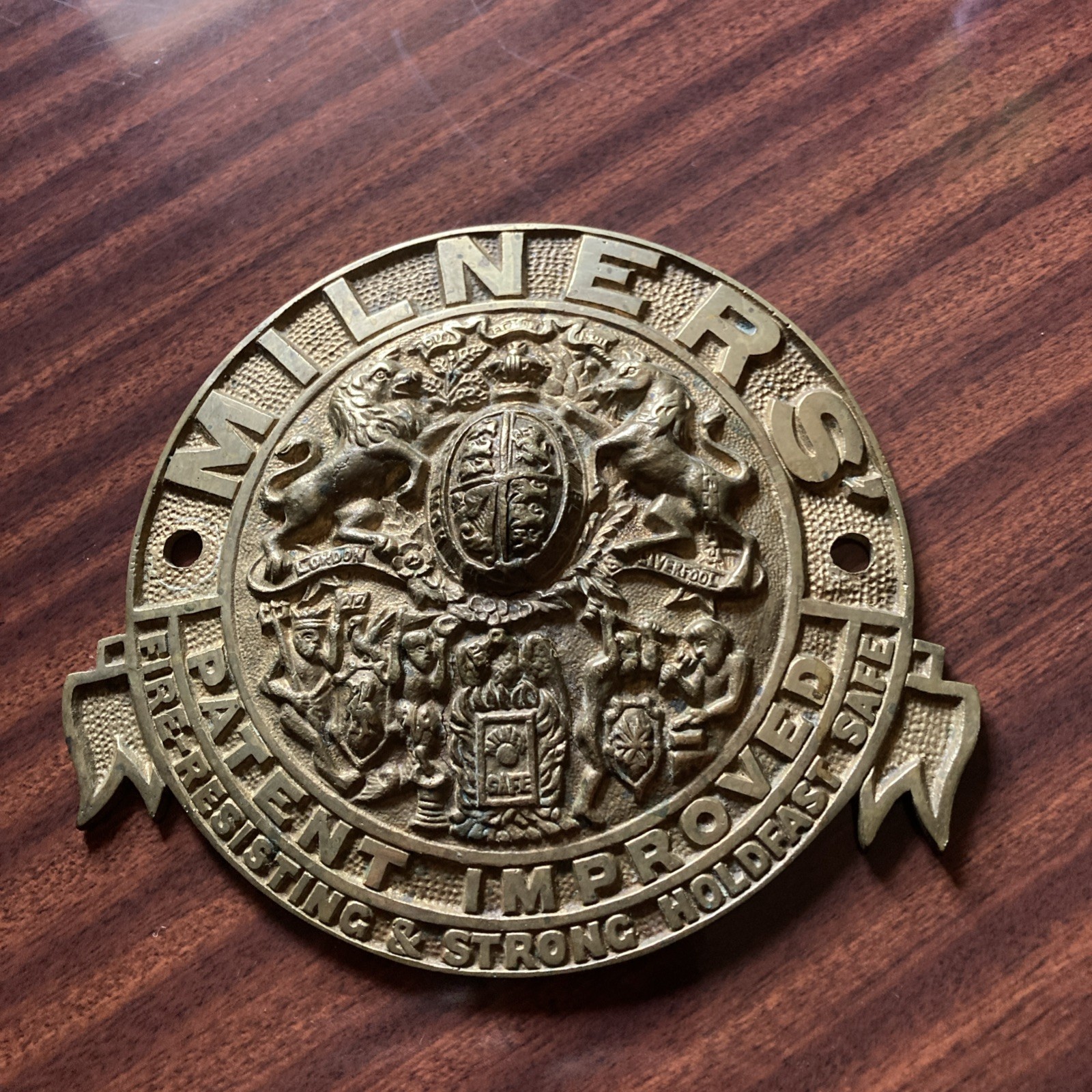 Milners Safe Plaque Solid Brass, with Escutcheon
