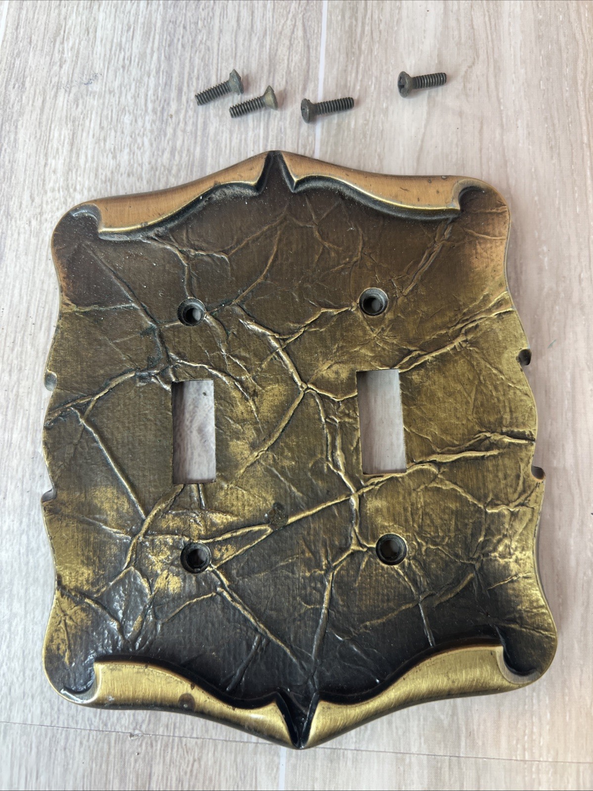 Vintage MCM Decorative Metal Double Light Switch Wall Plate Cover Antique Brass