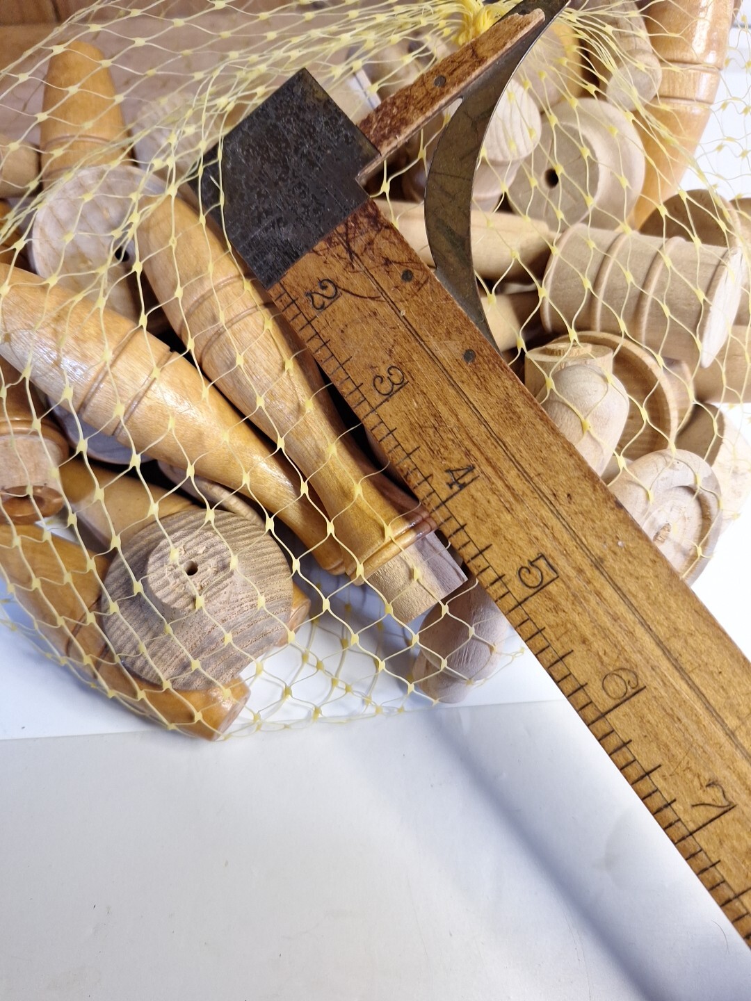 Bag Lot Of Hardwood Handles Knobs And Other Stuff