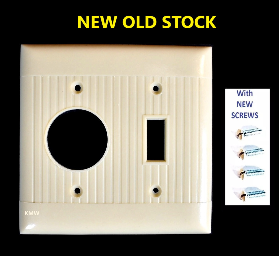 Vintage Ribbed IVORY Bakelite TOGGLE SWITCH ROUND 220v OUTLET Wall Plate Sierra