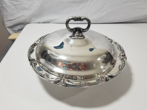 Casserole Dish Chafing Warming Silver Plated W Pyrex 1.5 Qt Glass Handled