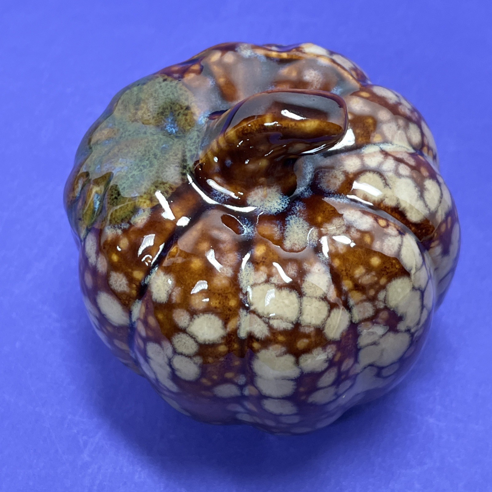 Decorative Ceramic Pumpkin Hand Crafted Brown Tan Speckled Glaze Vintage Piece