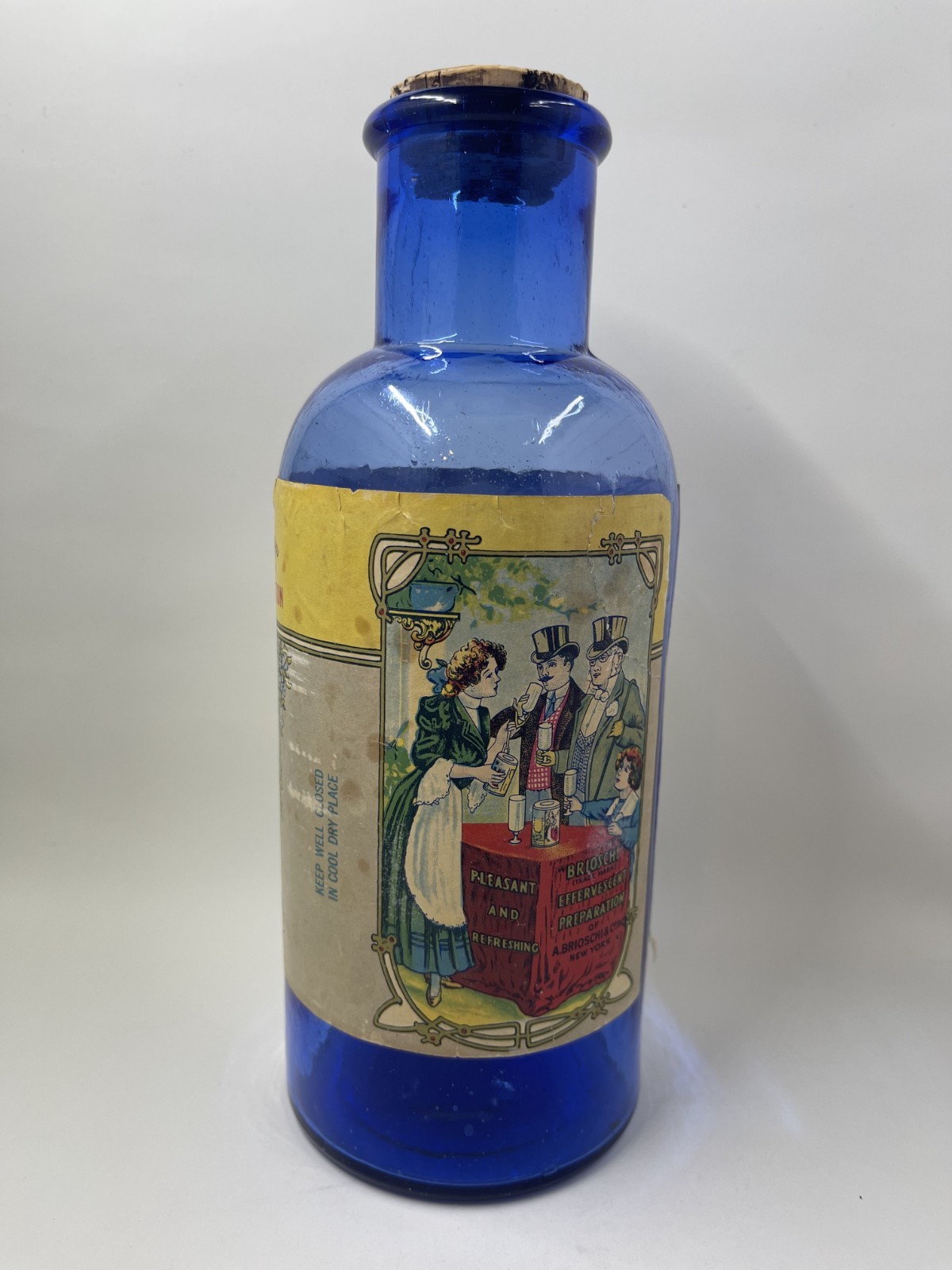 BRIOSCHI Antique Pharmacy Medicine Bottle Original Paper Label & Cork
