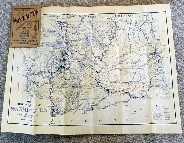 1924 Large Folding Map Washington State Highway Map Pre-Interstate Road Network