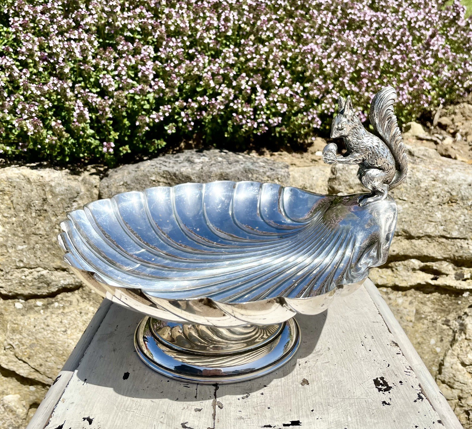 Antique Silver Plated Squirrel Nut Dish William Hutton & Son Cross Arrows C1900