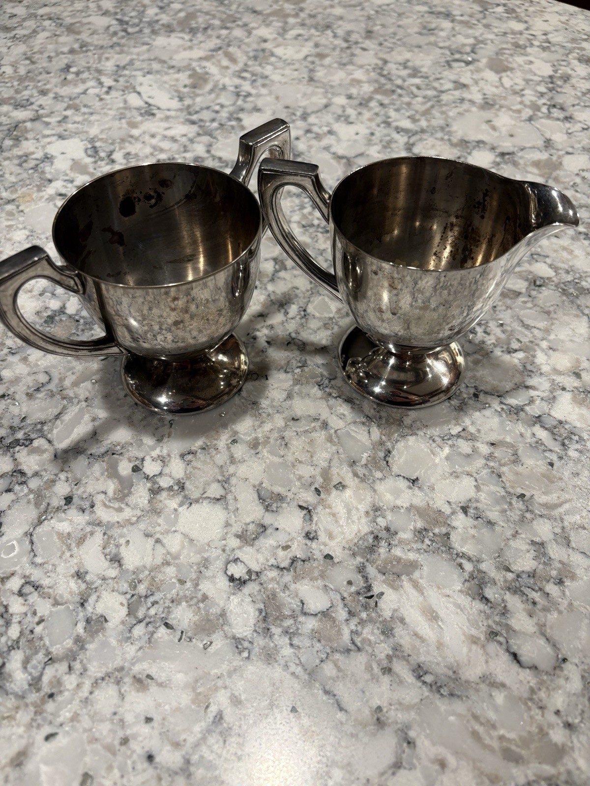 Vintage Benedict 1140 Silverplate Cream & Sugar Set EPNS Art Deco 2 Handles