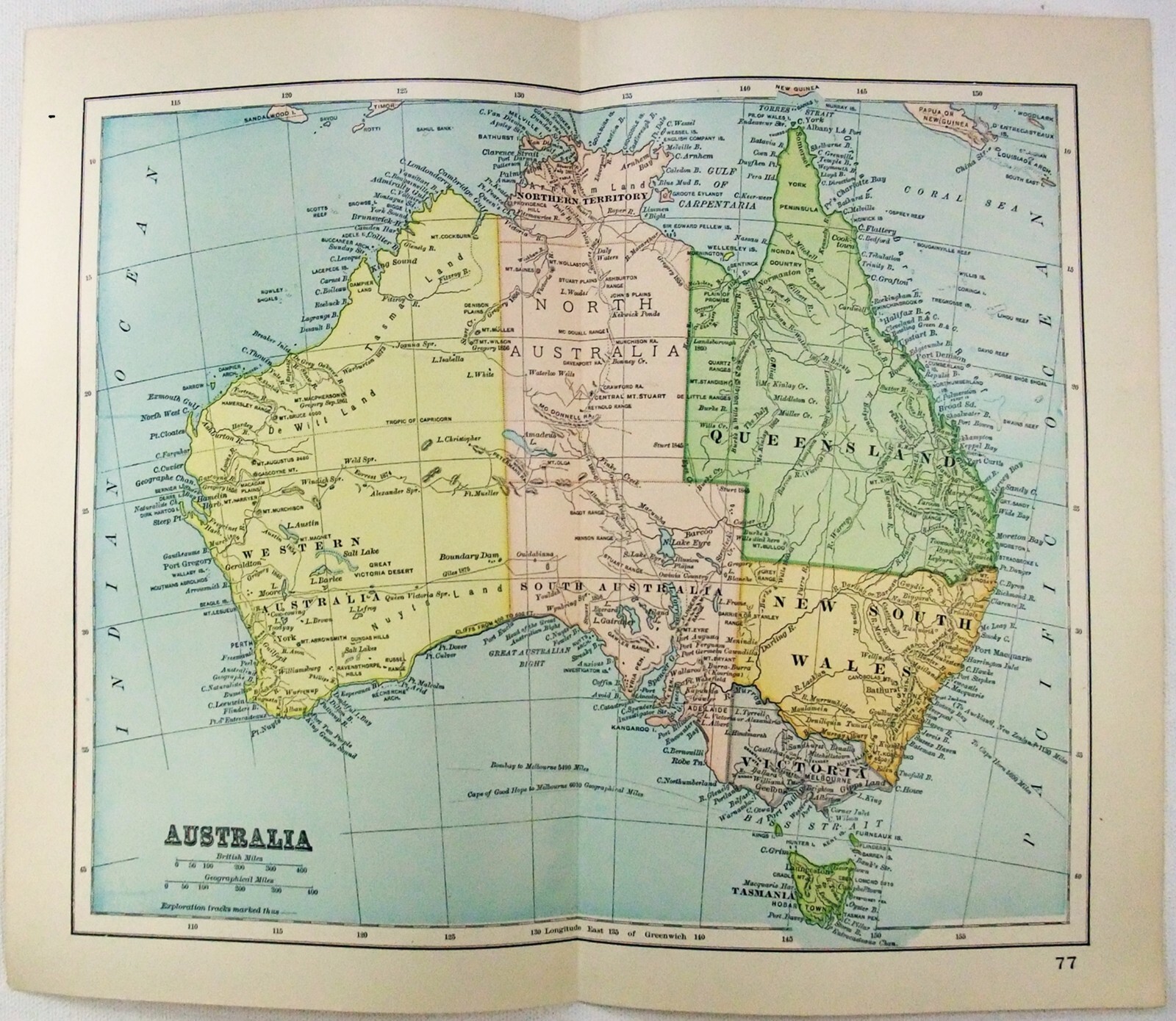 Australia – Original 1893 Map by Dodd Mead & Company. Antique