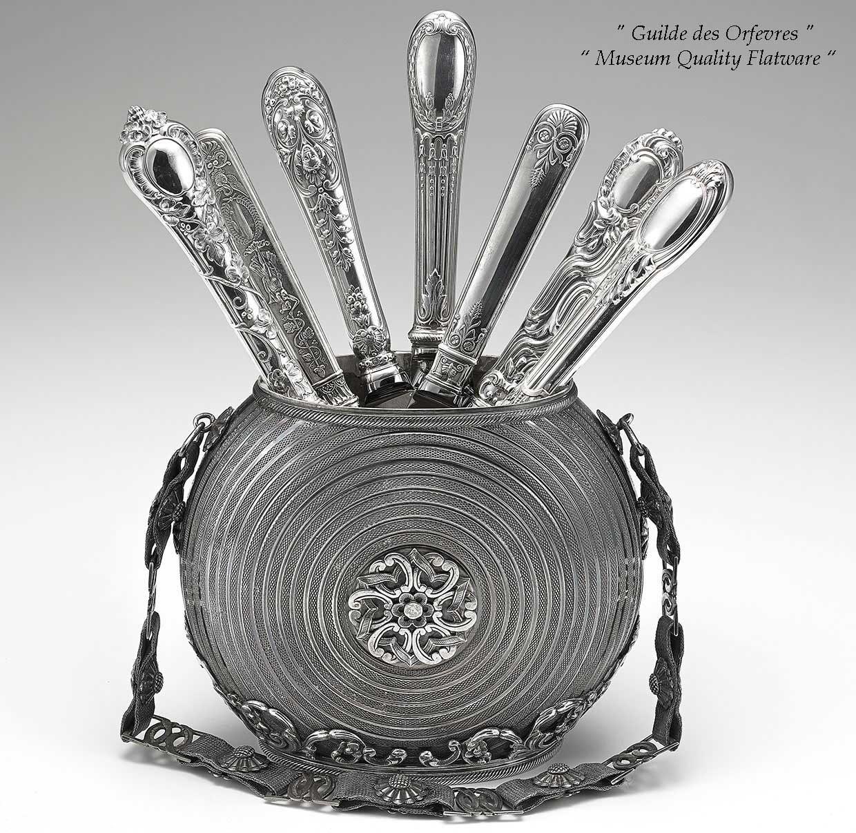 Flatware Sterling Silver 11-pc Place-Setting, Bright Vine-Hand-Forged
