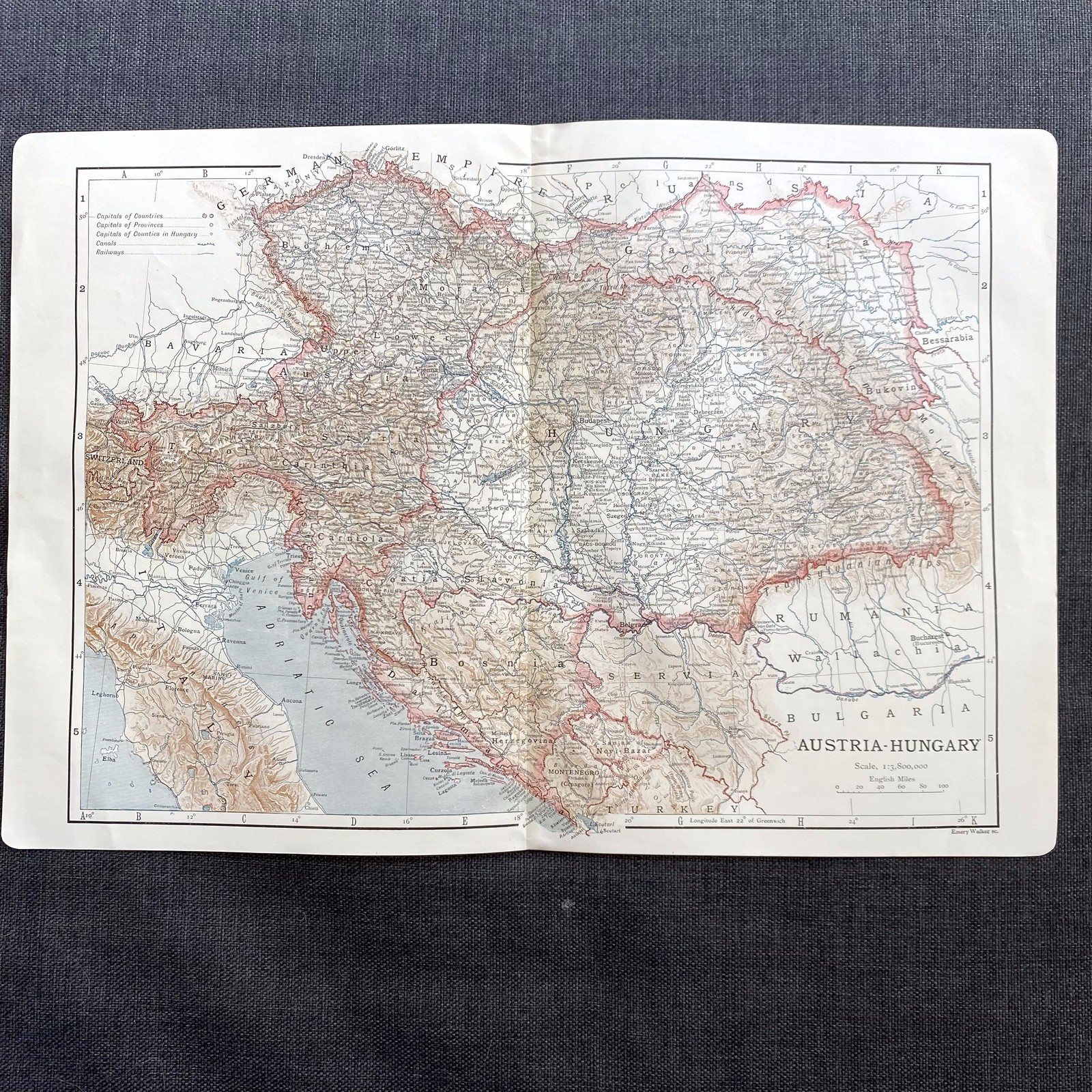 1910 Map of Austria-Hungary 11×17 Double Page from Antique Encyclopedia