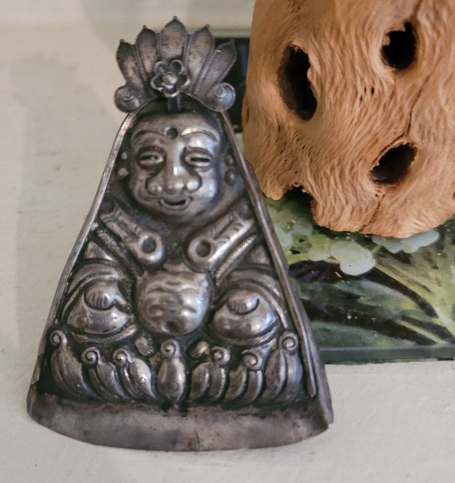 Antique/Vintage Chinese Silver Buddha Hat Ornament. 2.5 Inches Tall Very Nice