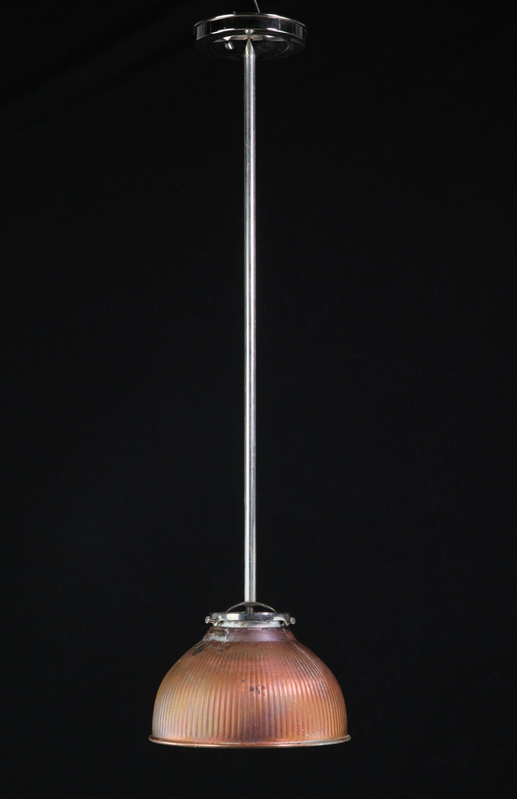 1910 Silver Reflector Glass with Copper Plated Shade Pendant Light