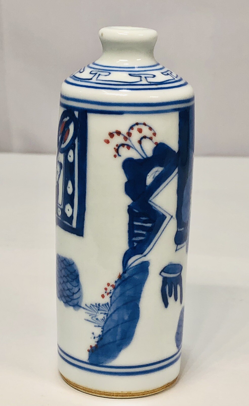 Chinese Qing dynasty blue and white copper red snuff bottle