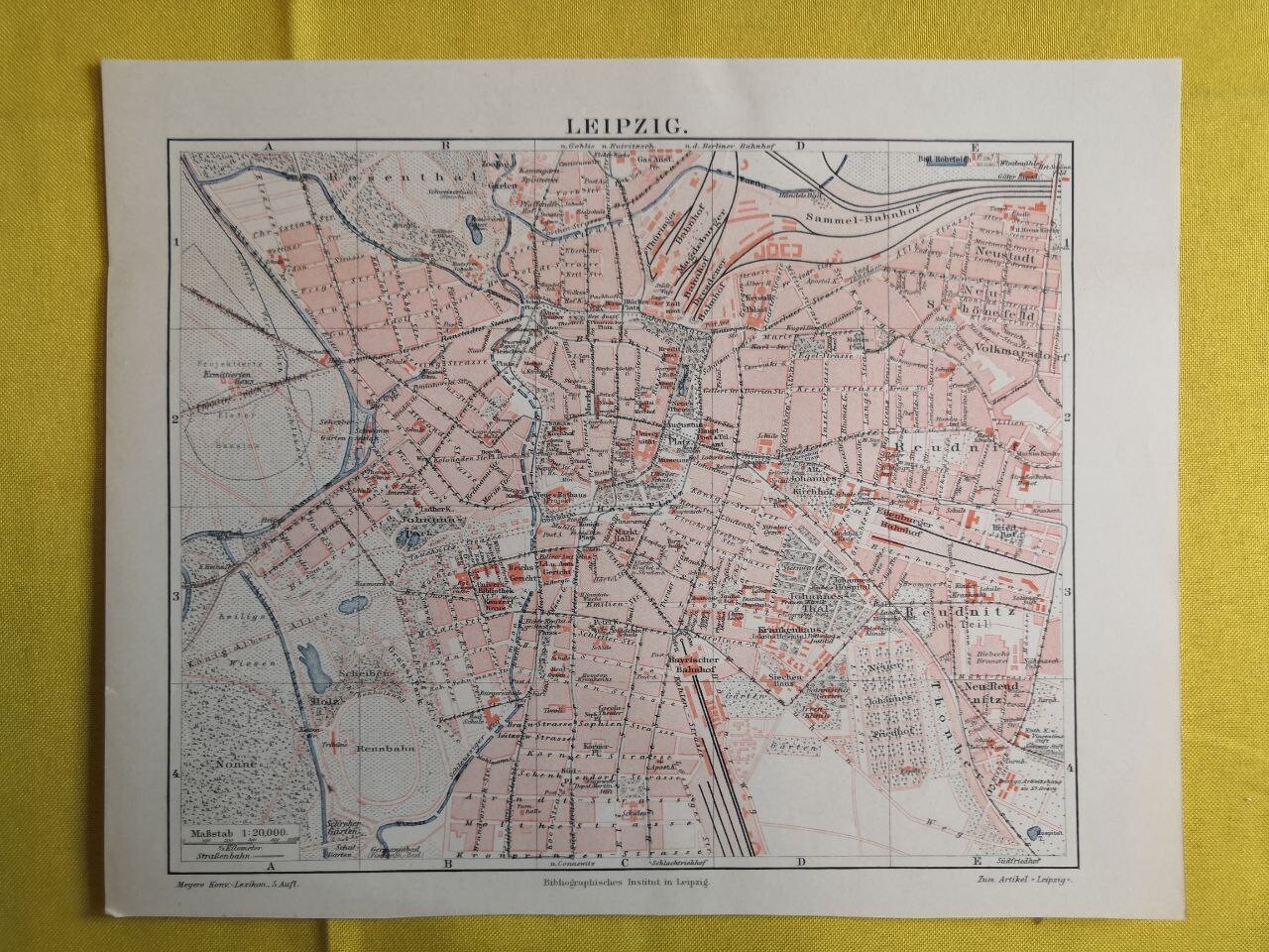 1895 LEIPZIG Vintage Map City Germany ORIGINAL Color C12-5