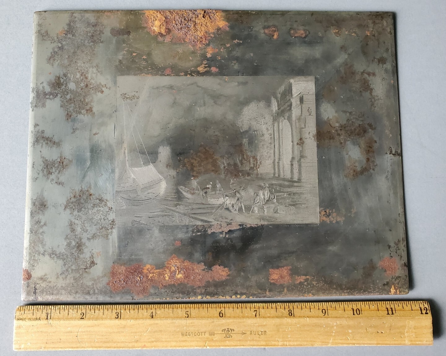 VINTAGE STEEL ENGRAVING PLATE “EVENING” CLAUDE LORRAINE, J. HAVELL, LONDON