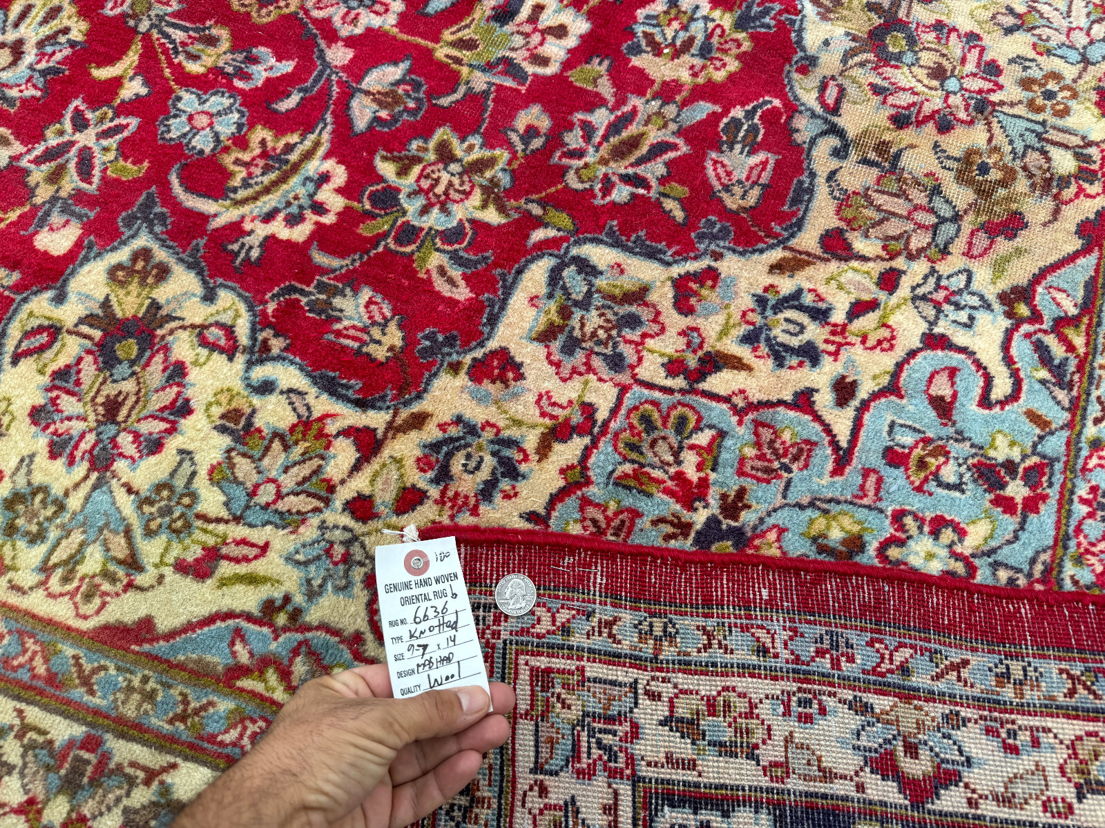 10×14 RED ANTIQUE ORIENTAL RUG BLUE HANDMADE navy vintage hand-knotted wool fine