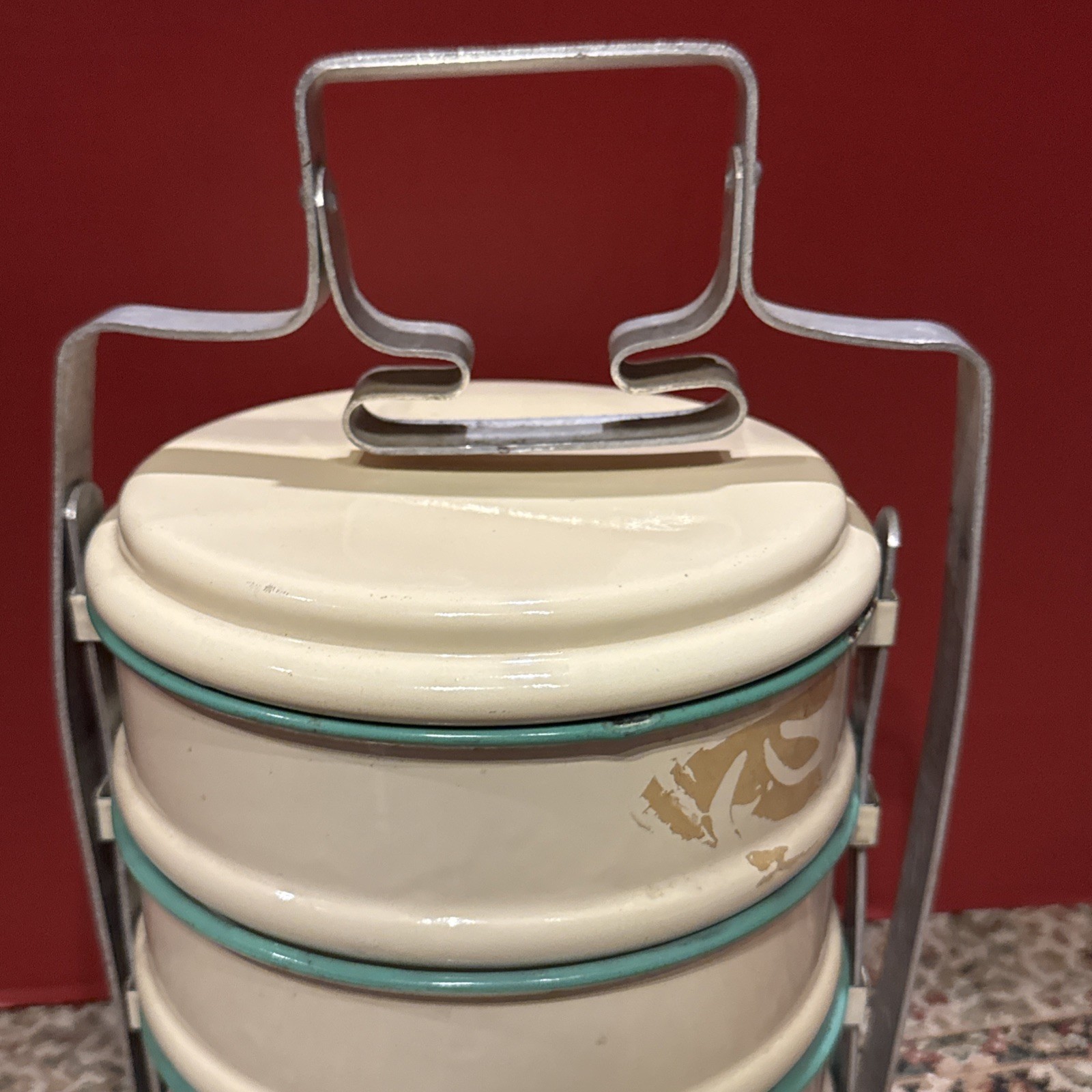 Enamel Sweden Old Vintage Tiffin Food Meal Packaging Box 4 Containers