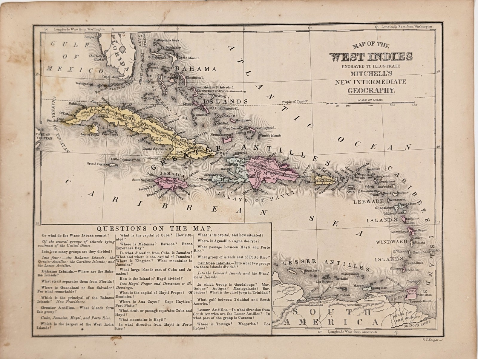 1860 WEST INDIES Map FLORIDA – CUBA – BAHAMAS – CARIBBEAN ISLANDS Original