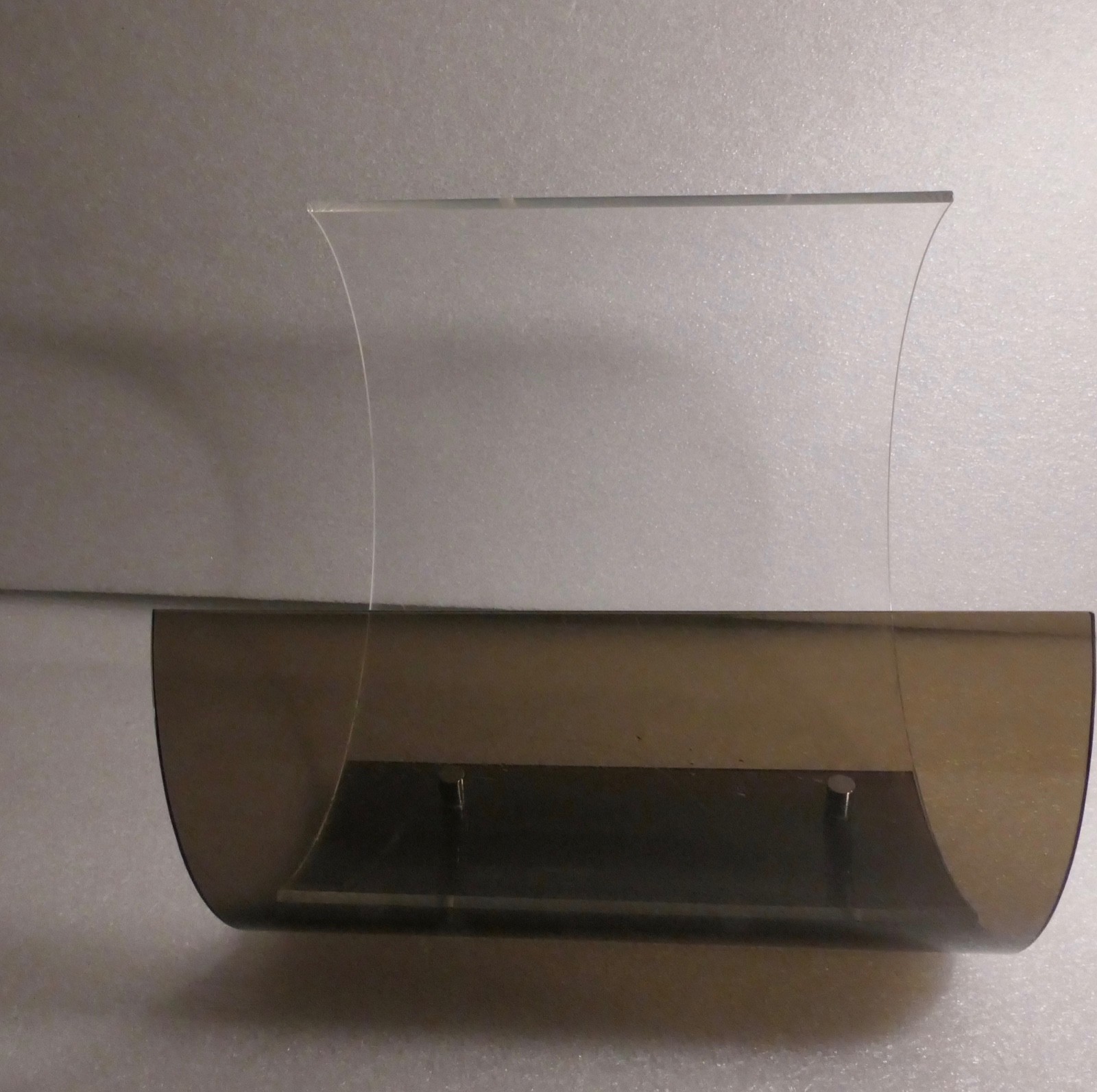 LUCITE CLEAR AND SMOKE CURVED MAGAZINE RACK MID CENTURY MODERN DESIGNER MADE