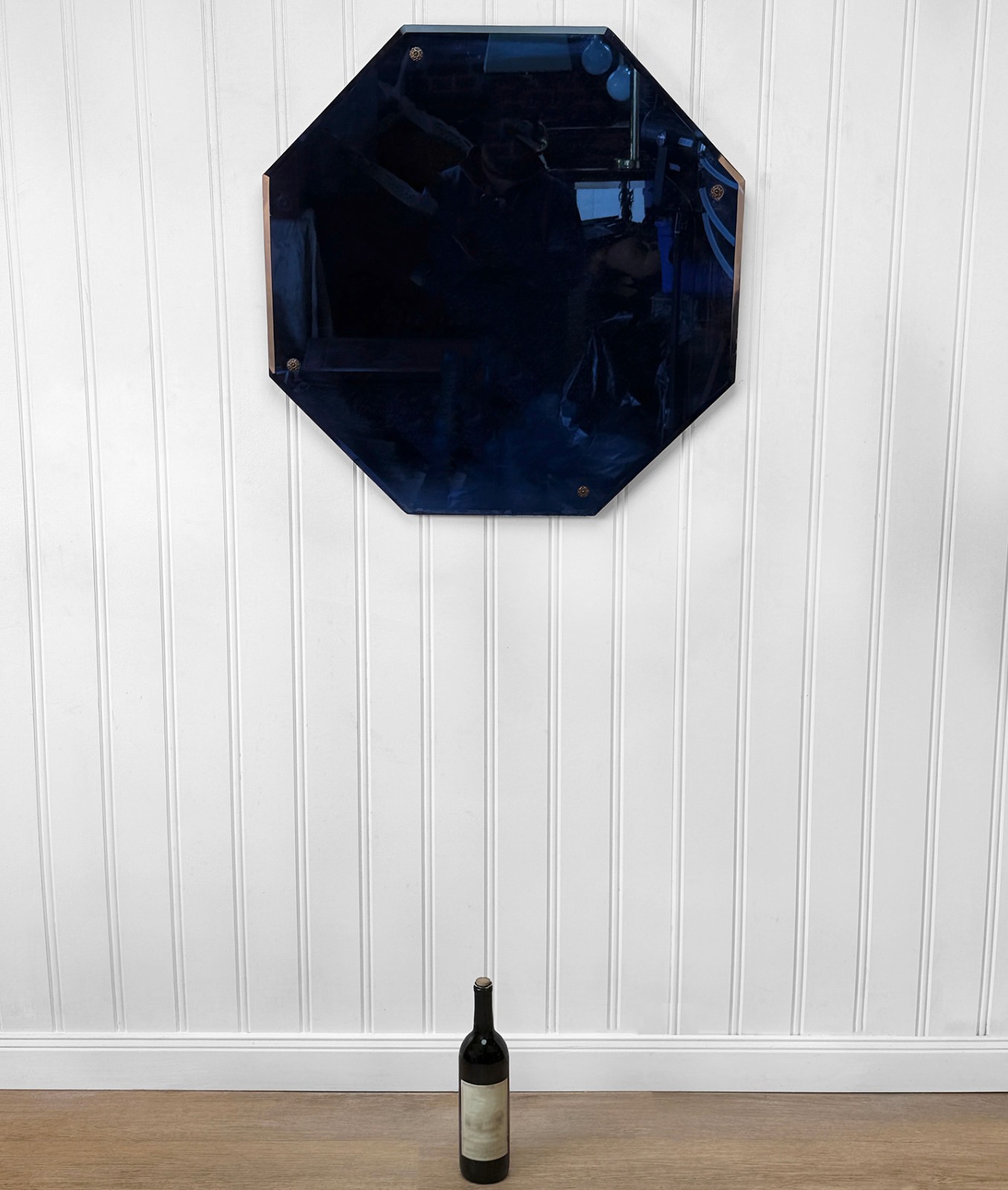 Vintage Art Deco Cobalt Blue Octagonal Wall Mirror – 28″