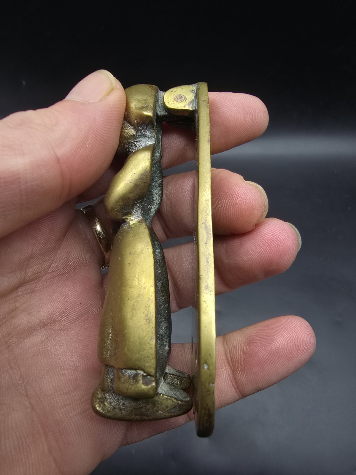 Vintage Cast Solid Brass Door Knocker Dutch Lady 38x87mm Reclaimed