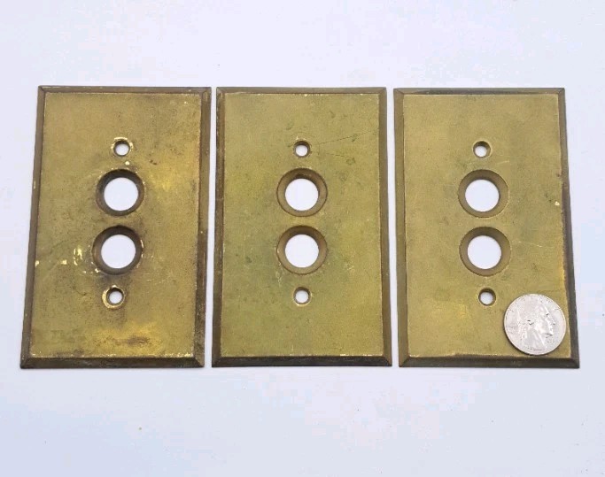 Vintage Push Button Light Switch Wall Plates Covers Rectangle Old Brass Lot of 3