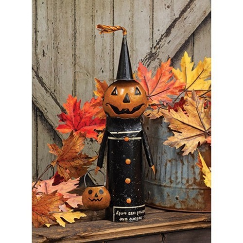 NEW Primitive HALLOWEEN PUMPKIN MAN RECYCLED METAL with PAIL 16″Tx6″Wx4.5″D