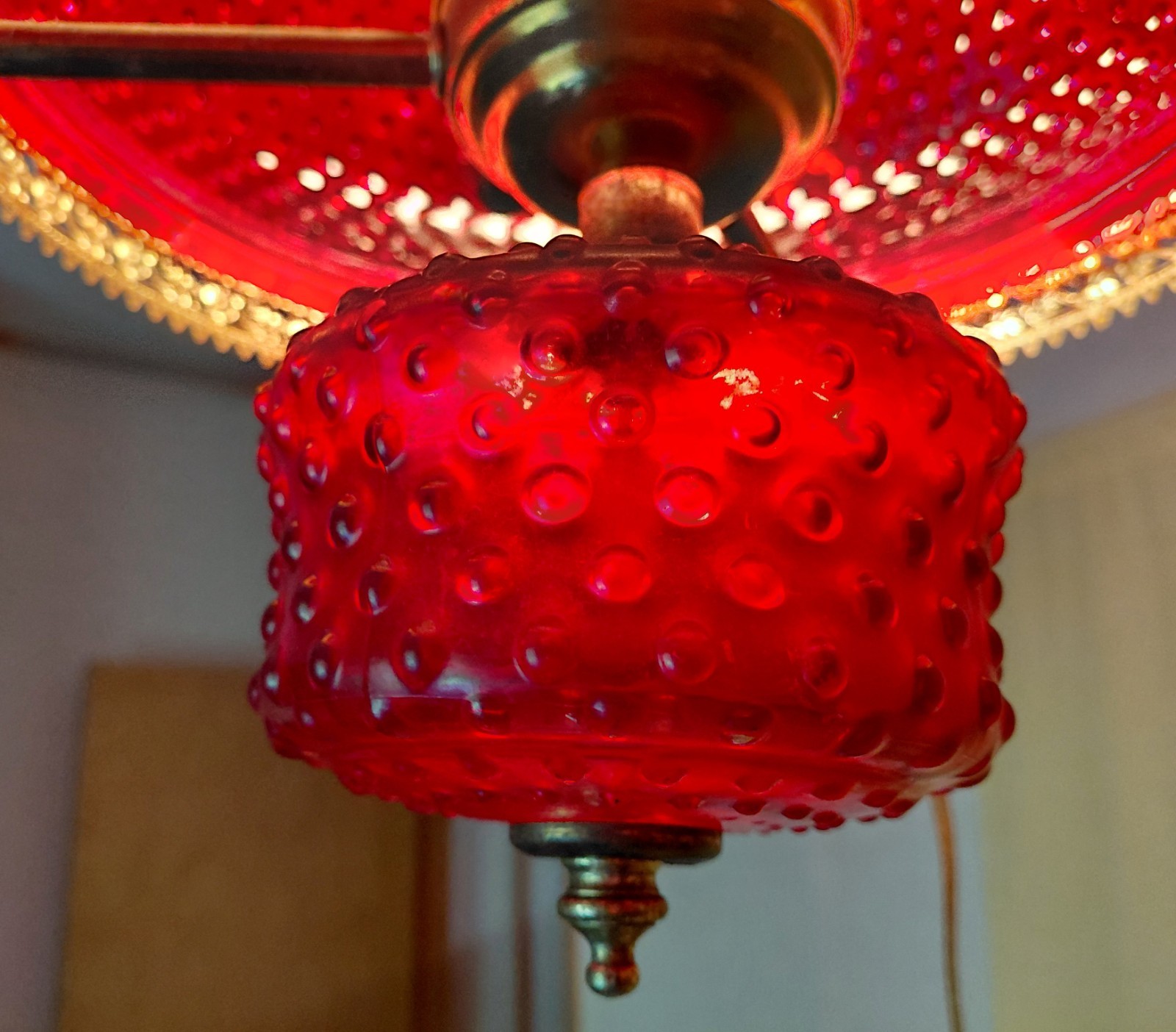Antique Cranberry Hobnail Hanging Light – Very Pretty & Working Condition!