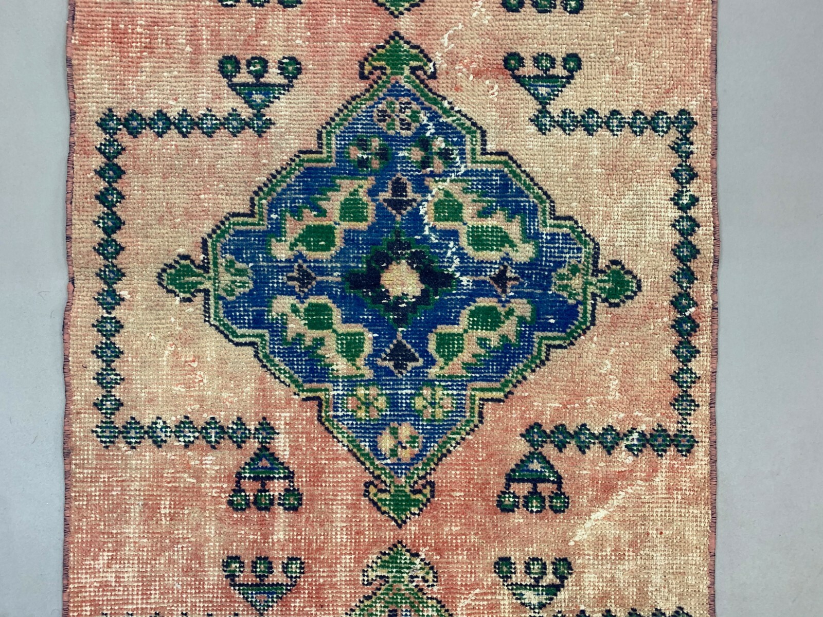 Distressed Turkish Runner 360×79 cm wool Vintage Tribal Rug Pink Green