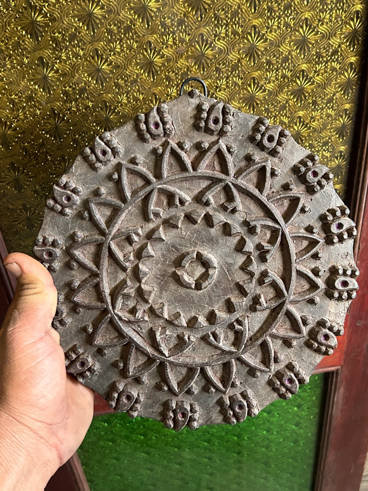 OLD VINTAGE HAND CARVED WOODEN PRINTING /TEXTILE BIG BLOCK WALL HANGING PANEL