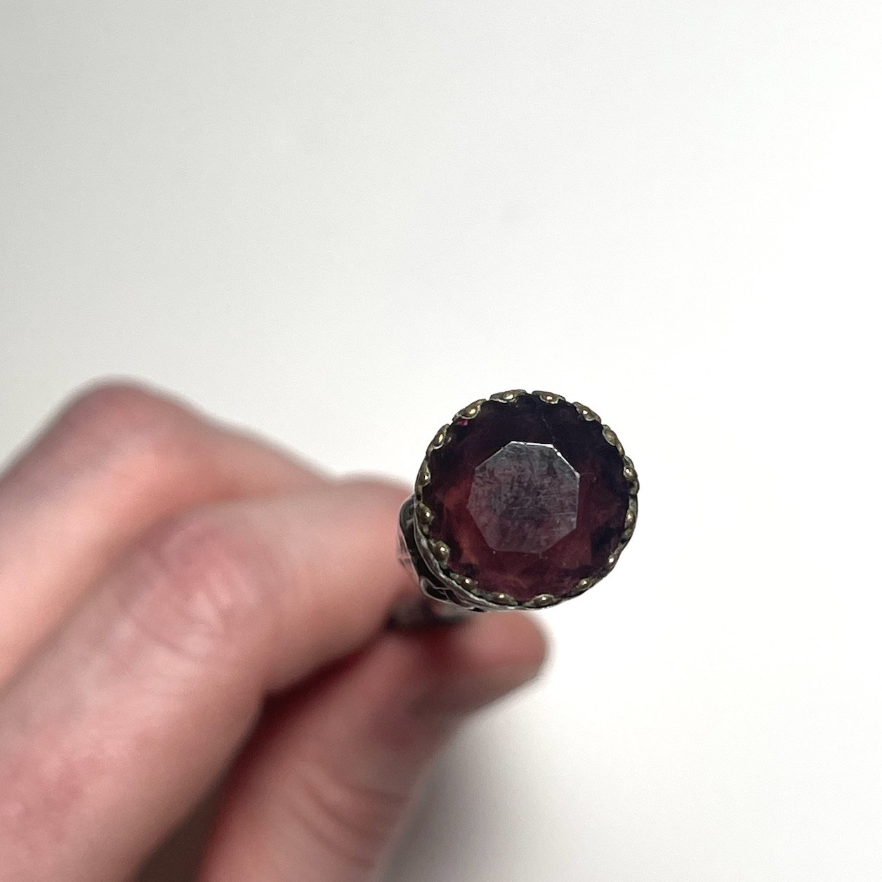 Antique Ornate Sterling Silver Nail File Amethyst Stone Encrusted Very Unique!