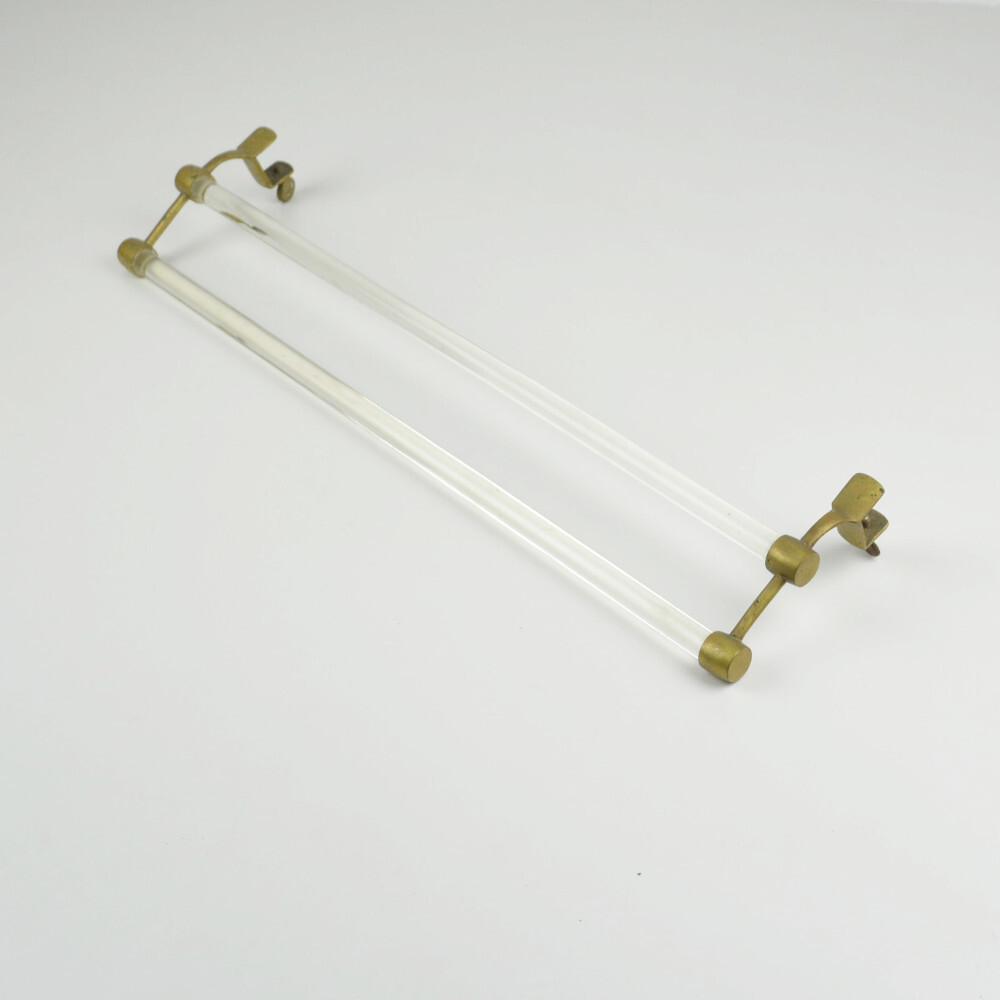 Vintage Towel Holder – Old Double Towel Bar – Brass & Glass – Art Deco