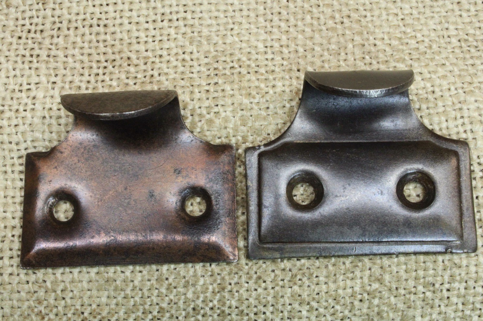 2 Old Window Sash Lifts Pulls Tarnished Copper Finish on Stamped Steel Vintage