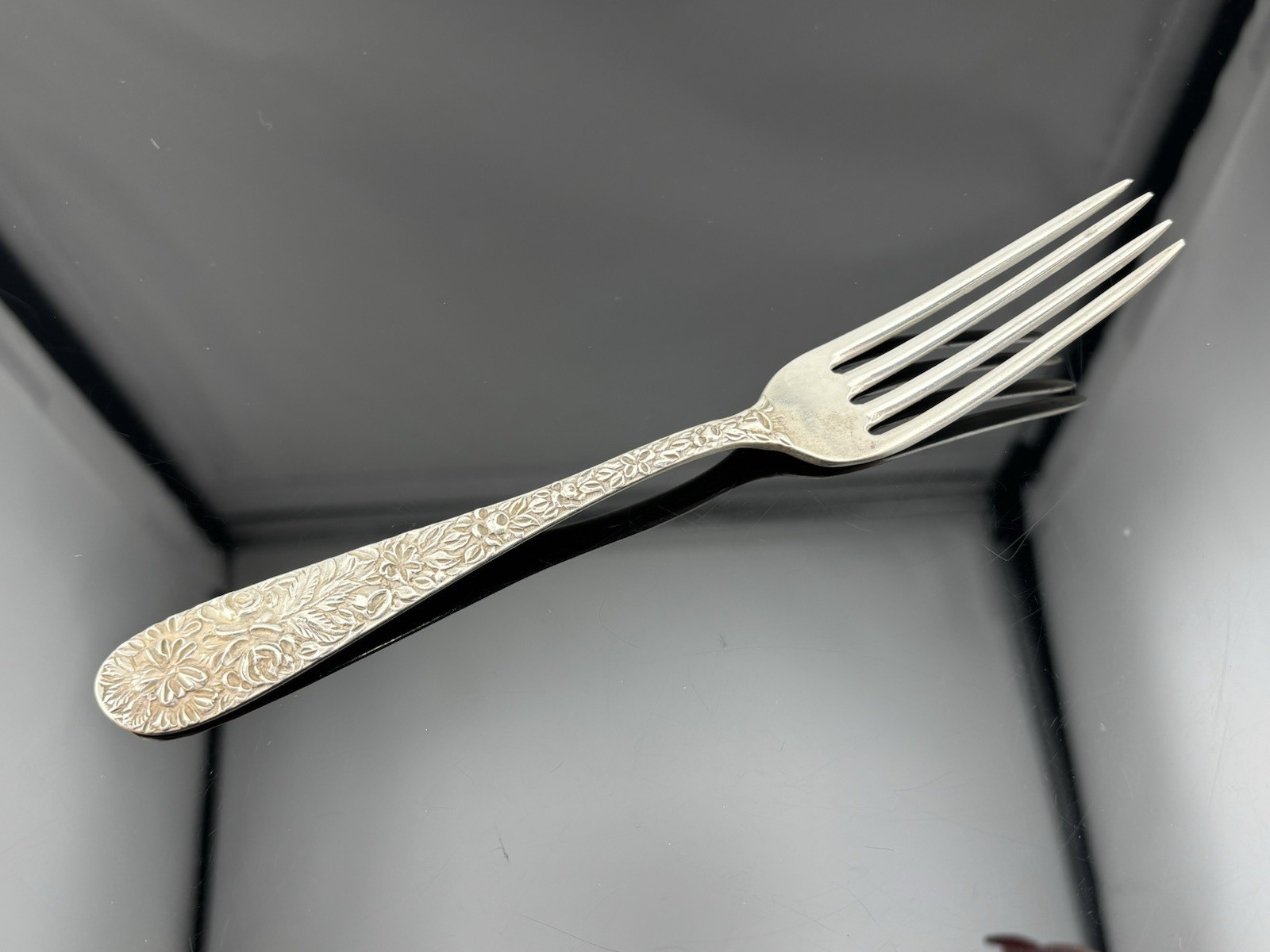 Repousse by James R. Armiger Co. Baltimore Sterling Silver Fork ~7″ Monogrammed