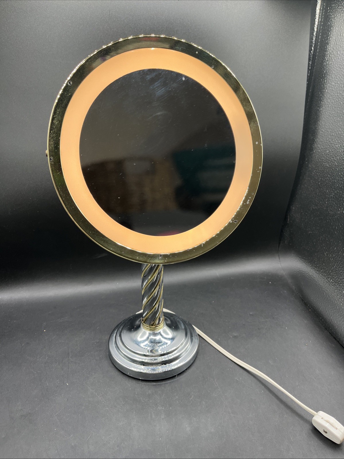 Adjustable VTG Protronic Braided Chrome Brass Lighted Magnification Table Mirror