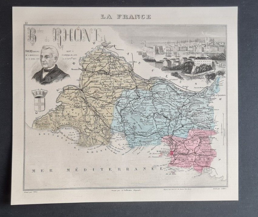 Antique (1882) map – Bouches du Rhone – Marseille – France – Vuillemin