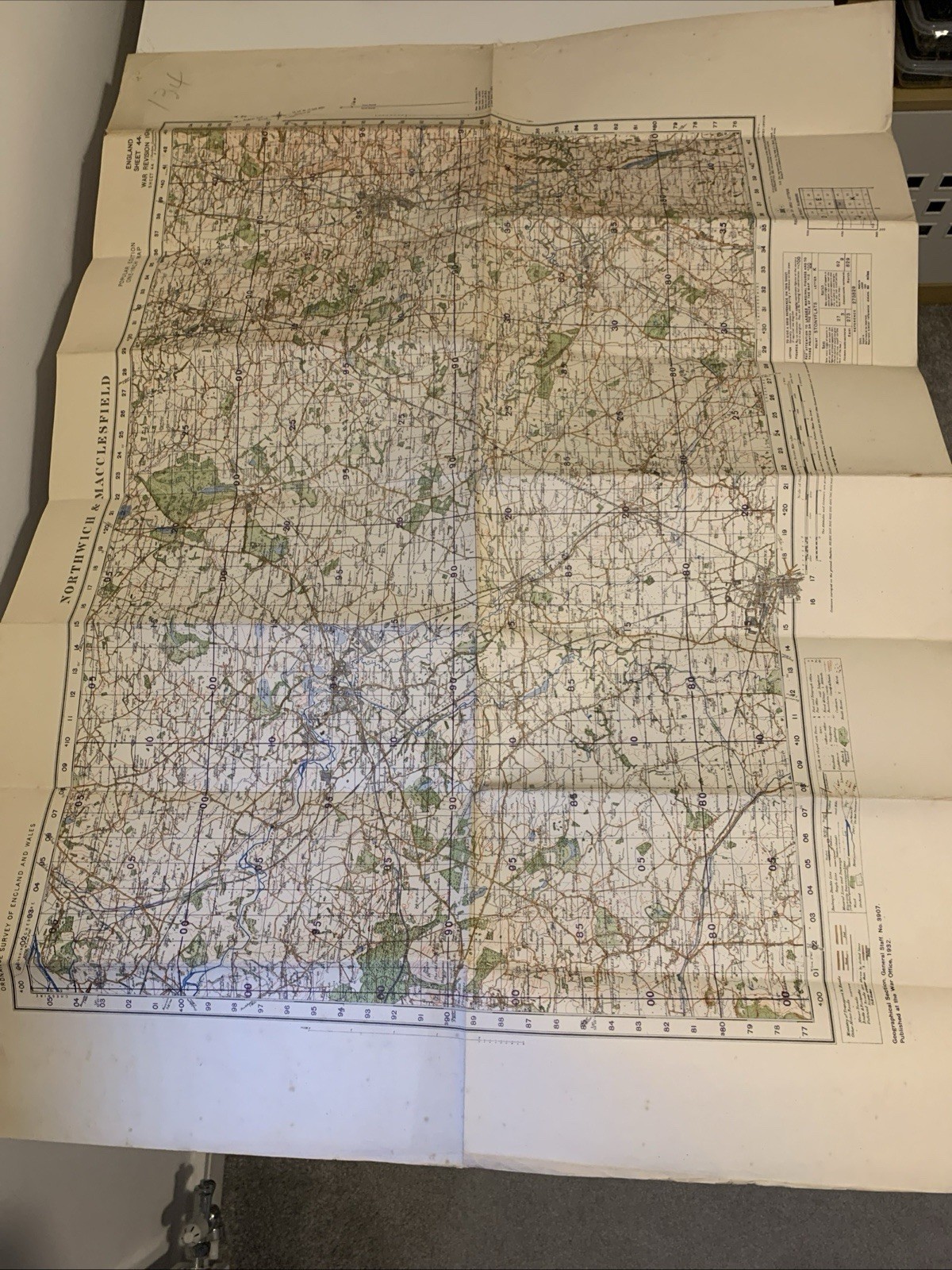 1940’S WAR OFFICE ORDNANCE SURVEY MAP Sheet 44 Northwich & Macclesfield